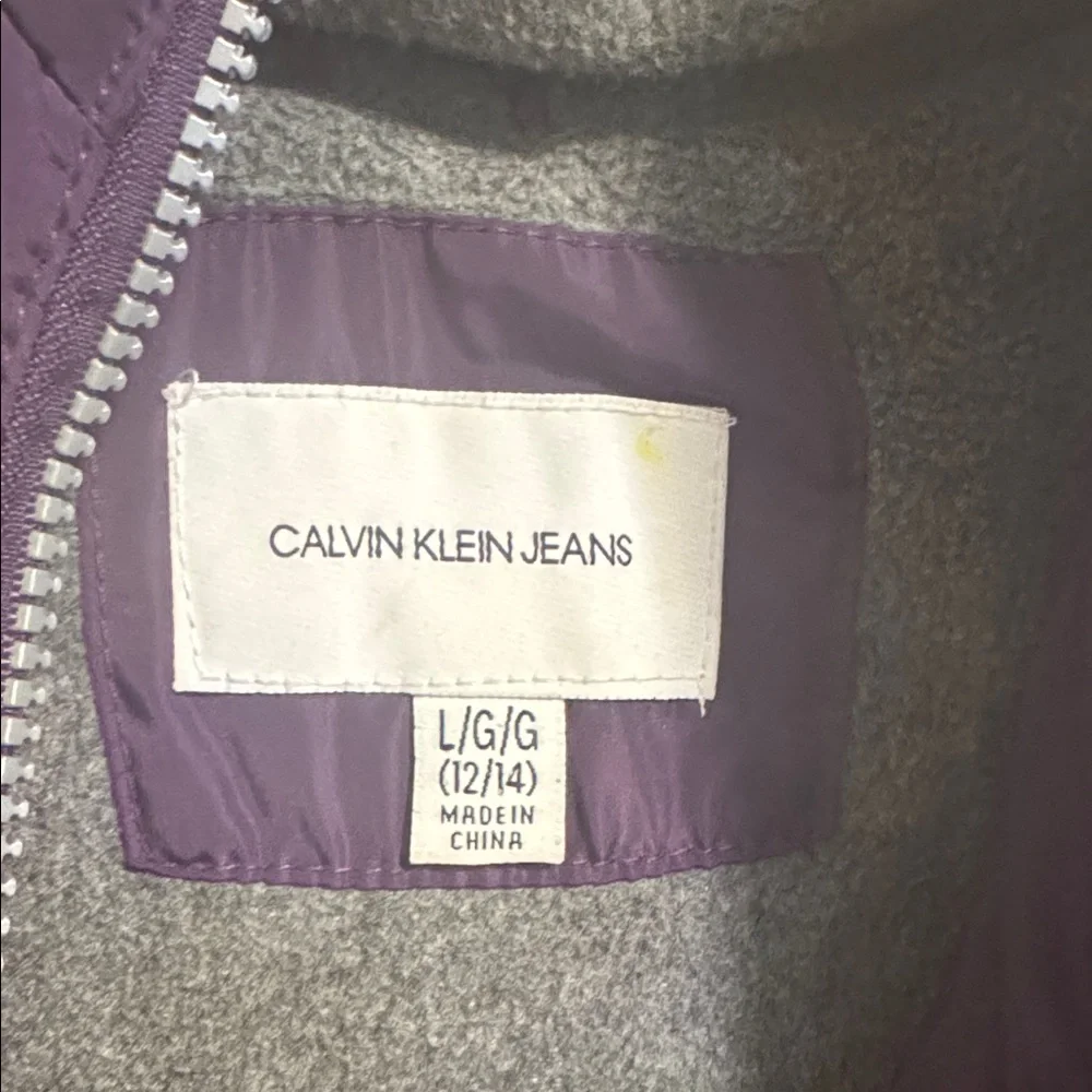 Calvin Klein Girls‎ Large 12/14 Ariel Puffer Coat Purple Full Zip Faux Fur Hood